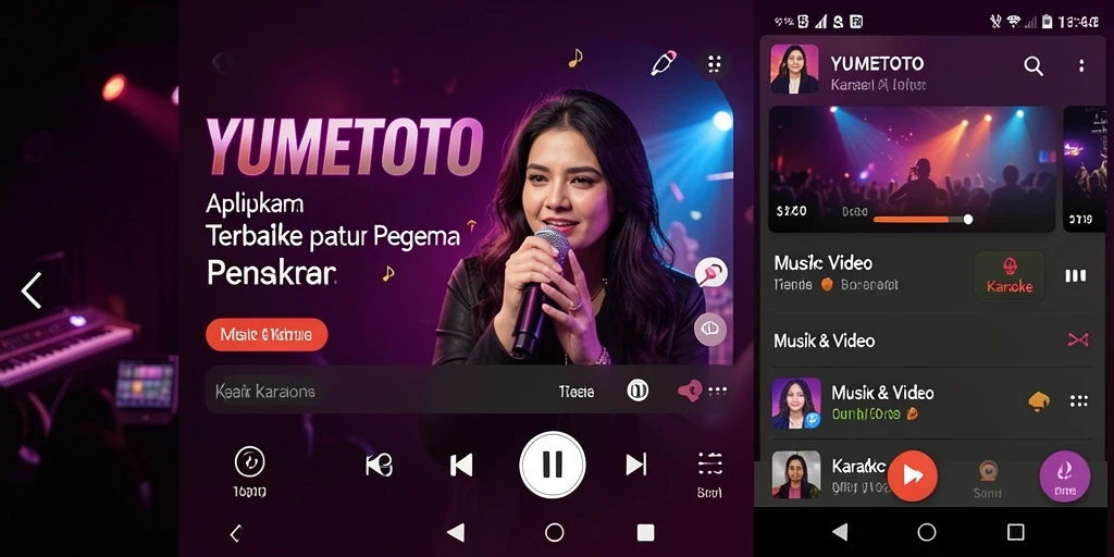 Tampilan antarmuka aplikasi YUMETOTO dalam mode Karaoke.