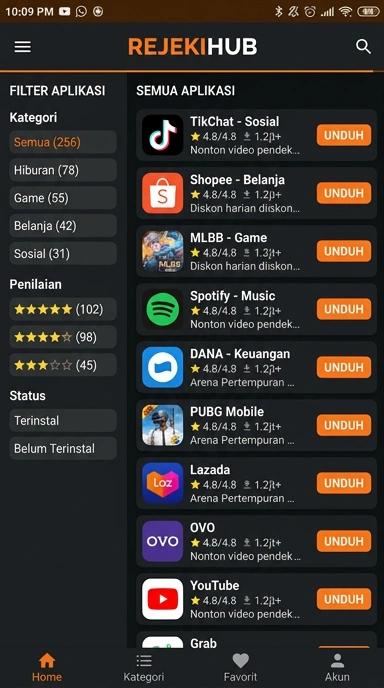 Tampilan katalog aplikasi rejekihub